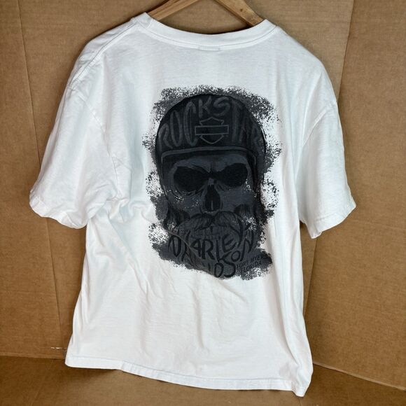 Harley Davidson Graphic T Shirt, XL, White, Skull, Flag, Ft Myers Fl - Picture 2 of 6